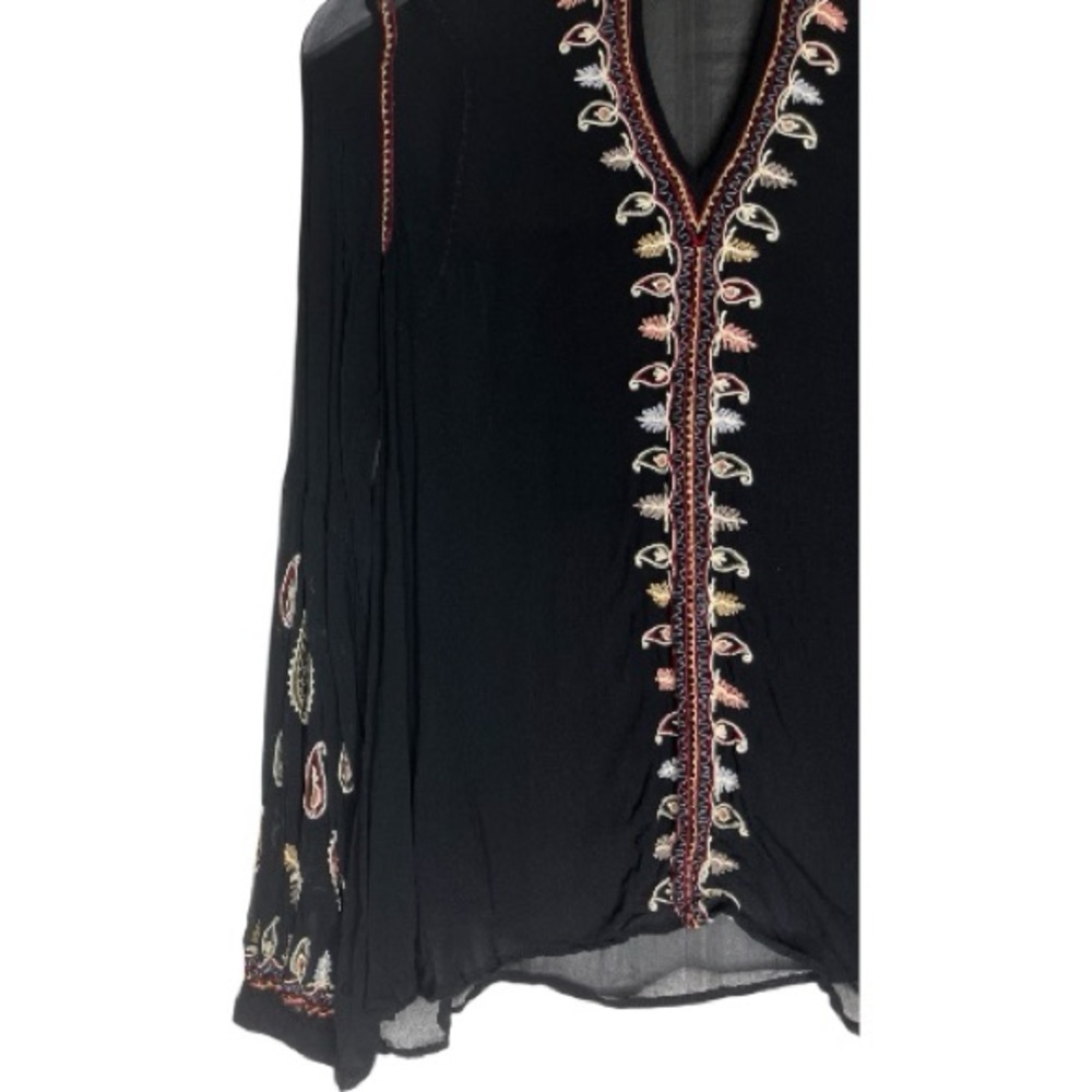 LOVE SAM ANTHROPOLOGIE Semi Sheer Paisley Boho V Cut Peasant Blouse Black Small - Picture 6 of 13